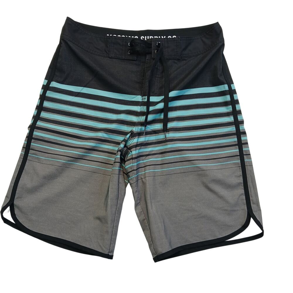 Mossimo Mens 32 Board Shorts Swim Trunks Striped Gray Teal Blue